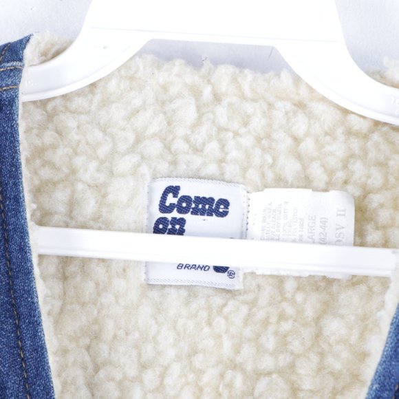 Vintage Faux Shearling Denim Jean Vest Jacket USA - Picture 5 of 9